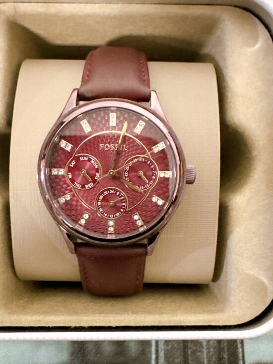 Fossil BQ3285 Sophisticate Multifunction Womens Wine Leather Watch
